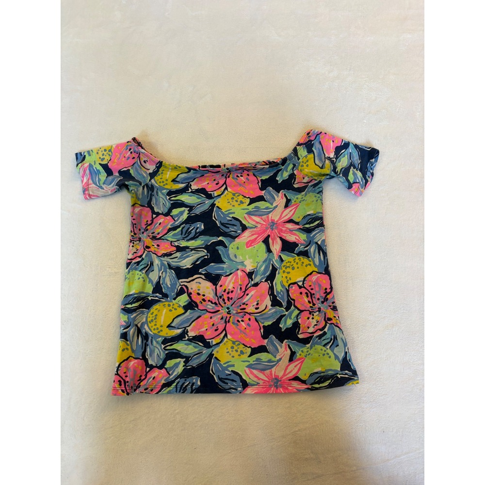Lilly Pulitzer Womens XS Off The Shoulder Floral Citrus Knit Top Short Sleeve